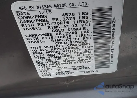 2015 Nissan Rogue Select S из США, поврежденный, VIN JN8AS5MV2FW756196